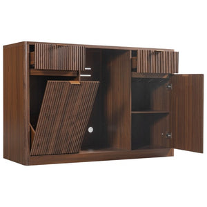 English Elm K&k Fluted Bar Cabinet with Stemware Racks Charging Station and Tilt-Out Storage Walnut Brown N707S508912Z