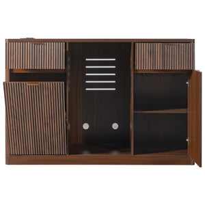 English Elm K&k Fluted Bar Cabinet with Stemware Racks Charging Station and Tilt-Out Storage Walnut Brown N707S508912Z