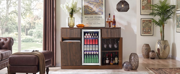 English Elm K&k Fluted Bar Cabinet with Stemware Racks Charging Station and Tilt-Out Storage Walnut Brown N707S508912Z