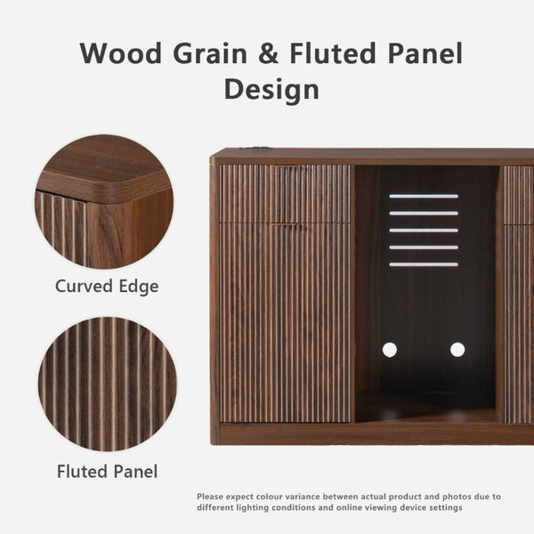 English Elm K&k Fluted Bar Cabinet with Stemware Racks Charging Station and Tilt-Out Storage Walnut Brown N707S508912Z
