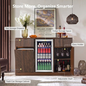 English Elm K&k Fluted Bar Cabinet with Stemware Racks Charging Station and Tilt-Out Storage Walnut Brown N707S508912Z