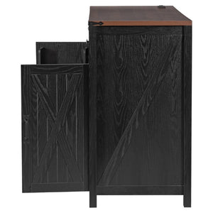 English Elm K&k Farmhouse Buffet Sideboard with Fluted Doors Built-In Power Hub and Fridge Space Black N707S508915B