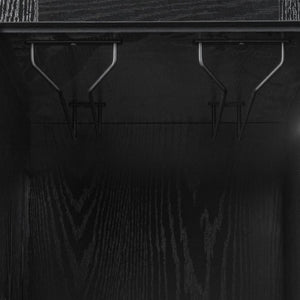 English Elm K&k Farmhouse Buffet Sideboard with Fluted Doors Built-In Power Hub and Fridge Space Black N707S508915B