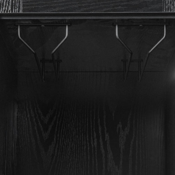 English Elm K&k Farmhouse Buffet Sideboard with Fluted Doors Built-In Power Hub and Fridge Space Black N707S508915B