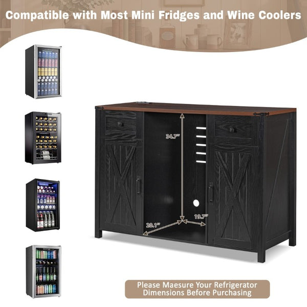 English Elm K&k Farmhouse Buffet Sideboard with Fluted Doors Built-In Power Hub and Fridge Space Black N707S508915B