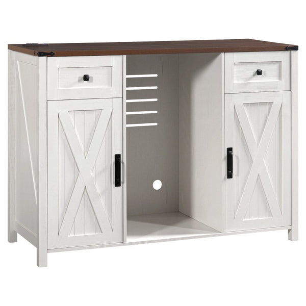 English Elm K&k Farmhouse Buffet Sideboard with Fluted Doors Built-In Power Hub and Fridge Space White N707S508915W