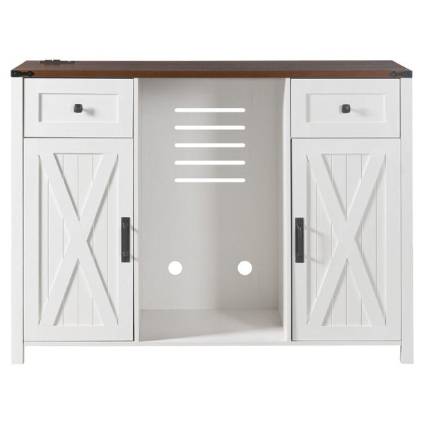 English Elm K&k Farmhouse Buffet Sideboard with Fluted Doors Built-In Power Hub and Fridge Space White N707S508915W