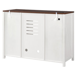 English Elm K&k Farmhouse Buffet Sideboard with Fluted Doors Built-In Power Hub and Fridge Space White N707S508915W