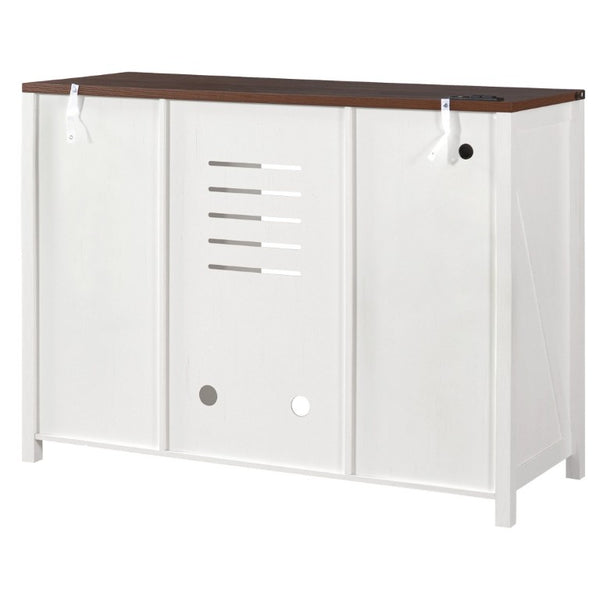 English Elm K&k Farmhouse Buffet Sideboard with Fluted Doors Built-In Power Hub and Fridge Space White N707S508915W