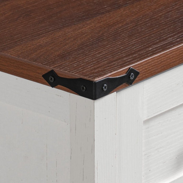 English Elm K&k Farmhouse Buffet Sideboard with Fluted Doors Built-In Power Hub and Fridge Space White N707S508915W