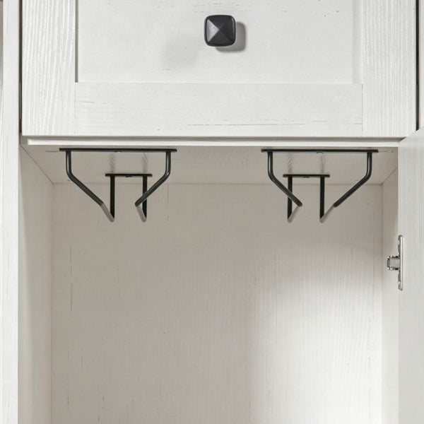 English Elm K&k Farmhouse Buffet Sideboard with Fluted Doors Built-In Power Hub and Fridge Space White N707S508915W