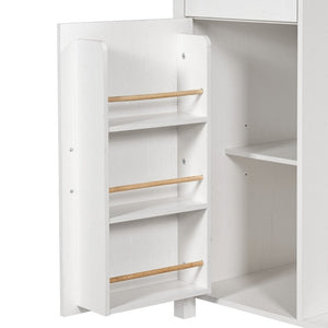 English Elm K&k Farmhouse Buffet Sideboard with Fluted Doors Built-In Power Hub and Fridge Space White N707S508915W