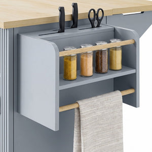 English Elm K&k Farmhouse Rolling Kitchen Island with Power Outlet Trash Storage and Drop Leaf N707S531659G