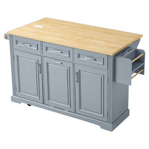 English Elm K&k Farmhouse Rolling Kitchen Island with Power Outlet Trash Storage and Drop Leaf N707S531659G