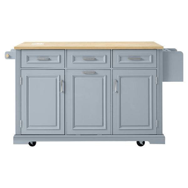 English Elm K&k Farmhouse Rolling Kitchen Island with Power Outlet Trash Storage and Drop Leaf N707S531659G