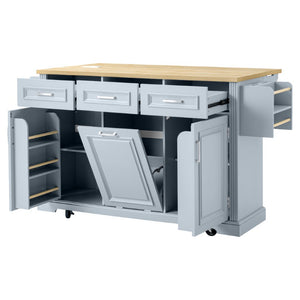 English Elm K&k Farmhouse Rolling Kitchen Island with Power Outlet Trash Storage and Drop Leaf N707S531659G