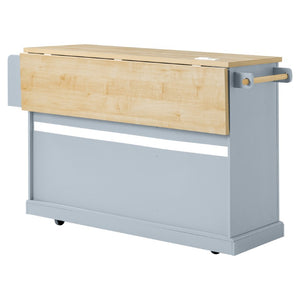 English Elm K&k Farmhouse Rolling Kitchen Island with Power Outlet Trash Storage and Drop Leaf N707S531659G