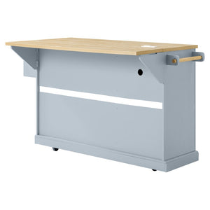 English Elm K&k Farmhouse Rolling Kitchen Island with Power Outlet Trash Storage and Drop Leaf N707S531659G