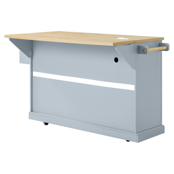 English Elm K&k Farmhouse Rolling Kitchen Island with Power Outlet Trash Storage and Drop Leaf N707S531659G