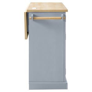 English Elm K&k Farmhouse Rolling Kitchen Island with Power Outlet Trash Storage and Drop Leaf N707S531659G