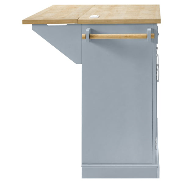 English Elm K&k Farmhouse Rolling Kitchen Island with Power Outlet Trash Storage and Drop Leaf N707S531659G