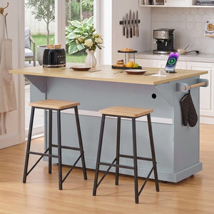 English Elm K&k Farmhouse Rolling Kitchen Island with Power Outlet Trash Storage and Drop Leaf N707S531659G