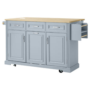English Elm K&k Farmhouse Rolling Kitchen Island with Power Outlet Trash Storage and Drop Leaf N707S531659G