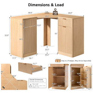 English Elm K&k Fluted Corner Bar Cabinet with Fridge Space Power Outlet and Wine Glass Holders Natural Oak N707S542031Y