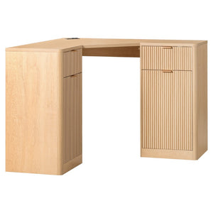 English Elm K&k Fluted Corner Bar Cabinet with Fridge Space Power Outlet and Wine Glass Holders Natural Oak N707S542031Y