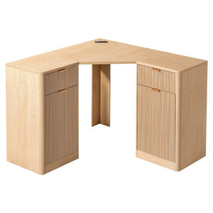 English Elm K&k Fluted Corner Bar Cabinet with Fridge Space Power Outlet and Wine Glass Holders Natural Oak N707S542031Y