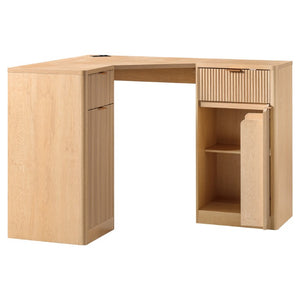 English Elm K&k Fluted Corner Bar Cabinet with Fridge Space Power Outlet and Wine Glass Holders Natural Oak N707S542031Y