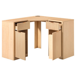 English Elm K&k Fluted Corner Bar Cabinet with Fridge Space Power Outlet and Wine Glass Holders Natural Oak N707S542031Y
