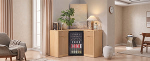 English Elm K&k Fluted Corner Bar Cabinet with Fridge Space Power Outlet and Wine Glass Holders Natural Oak N707S542031Y