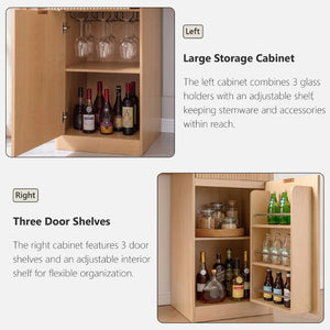English Elm K&k Fluted Corner Bar Cabinet with Fridge Space Power Outlet and Wine Glass Holders Natural Oak N707S542031Y