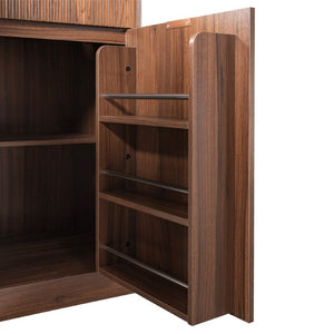 English Elm K&k Fluted Corner Bar Cabinet with Fridge Space Power Outlet and Wine Glass Holders Walnut Brown N707S542031Z