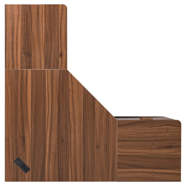 English Elm K&k Fluted Corner Bar Cabinet with Fridge Space Power Outlet and Wine Glass Holders Walnut Brown N707S542031Z
