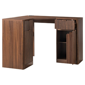 English Elm K&k Fluted Corner Bar Cabinet with Fridge Space Power Outlet and Wine Glass Holders Walnut Brown N707S542031Z