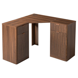 English Elm K&k Fluted Corner Bar Cabinet with Fridge Space Power Outlet and Wine Glass Holders Walnut Brown N707S542031Z