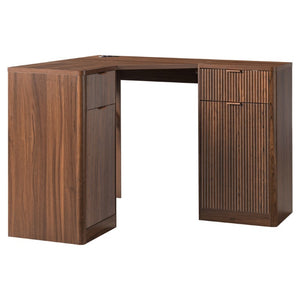 English Elm K&k Fluted Corner Bar Cabinet with Fridge Space Power Outlet and Wine Glass Holders Walnut Brown N707S542031Z