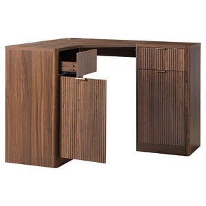 English Elm K&k Fluted Corner Bar Cabinet with Fridge Space Power Outlet and Wine Glass Holders Walnut Brown N707S542031Z