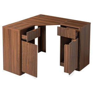 English Elm K&k Fluted Corner Bar Cabinet with Fridge Space Power Outlet and Wine Glass Holders Walnut Brown N707S542031Z