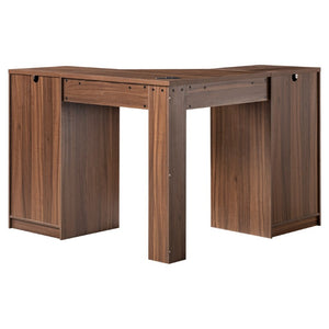 English Elm K&k Fluted Corner Bar Cabinet with Fridge Space Power Outlet and Wine Glass Holders Walnut Brown N707S542031Z