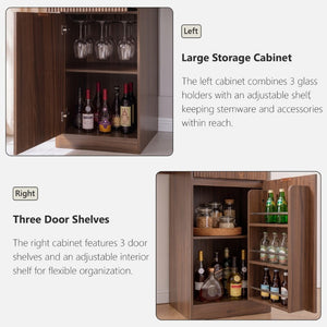 English Elm K&k Fluted Corner Bar Cabinet with Fridge Space Power Outlet and Wine Glass Holders Walnut Brown N707S542031Z