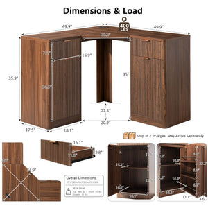 English Elm K&k Fluted Corner Bar Cabinet with Fridge Space Power Outlet and Wine Glass Holders Walnut Brown N707S542031Z