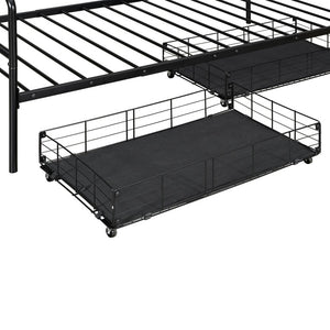 English Elm Twin Metal Daybed with Storage Drawers Powder Coated Iron Frame Guest Room Sofa Black Twin N708P395931B