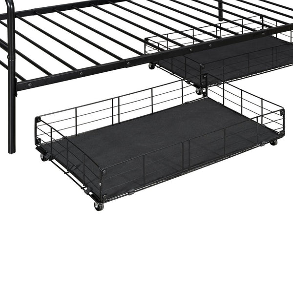 English Elm Twin Metal Daybed with Storage Drawers Powder Coated Iron Frame Guest Room Sofa Black Twin N708P395931B