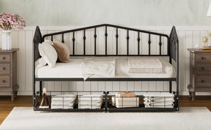 English Elm Twin Metal Daybed with Storage Drawers Powder Coated Iron Frame Guest Room Sofa Black Twin N708P395931B