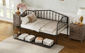 English Elm Twin Metal Daybed with Storage Drawers Powder Coated Iron Frame Guest Room Sofa Black Twin N708P395931B