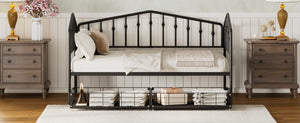 English Elm Twin Metal Daybed with Storage Drawers Powder Coated Iron Frame Guest Room Sofa Black Twin N708P395931B