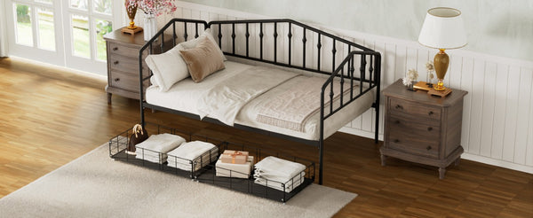 English Elm Twin Metal Daybed with Storage Drawers Powder Coated Iron Frame Guest Room Sofa Black Twin N708P395931B